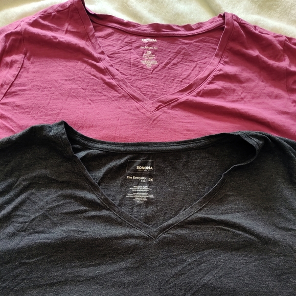 Sonoma Charcoal Grey & Pink V Neck T Shirts - Picture 3 of 3